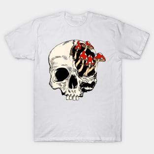 Skull Skeleton Mushroom Halloween T-Shirt